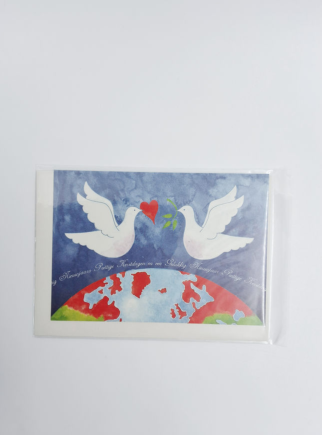 Wenskaart 2 duiven aardbol (F12888)