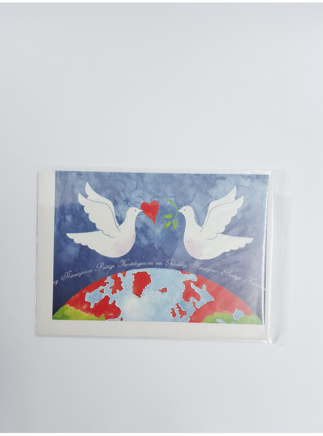 Wenskaart 2 duiven aardbol (F12888)