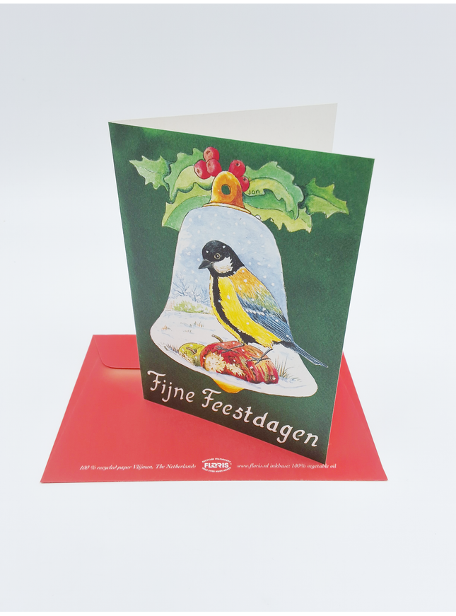 Wenskaart kerstklok mees "prettige feestdagen" (F12899)