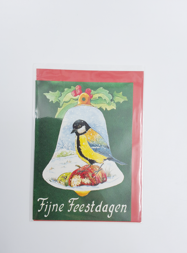 Wenskaart kerstklok mees "prettige feestdagen" (F12899)