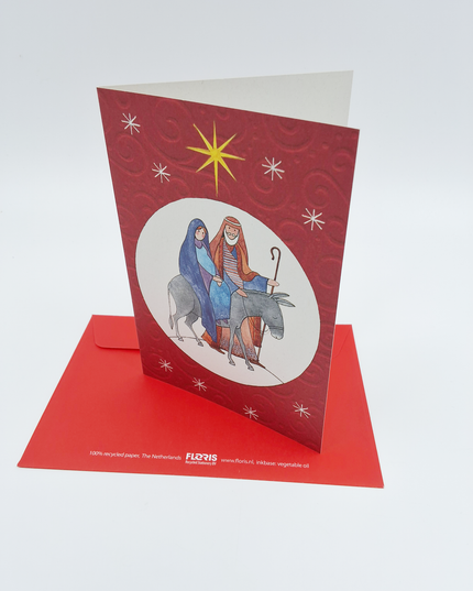 Greeting card Joseph and Mary donkey