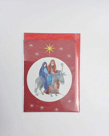 Greeting card Joseph and Mary donkey