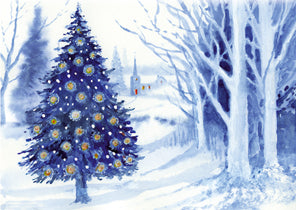 Wenskaart kerstboom kerk (F12956)
