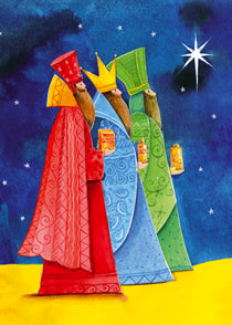 Wenskaart Drie Koningen blauw geel (F12961)