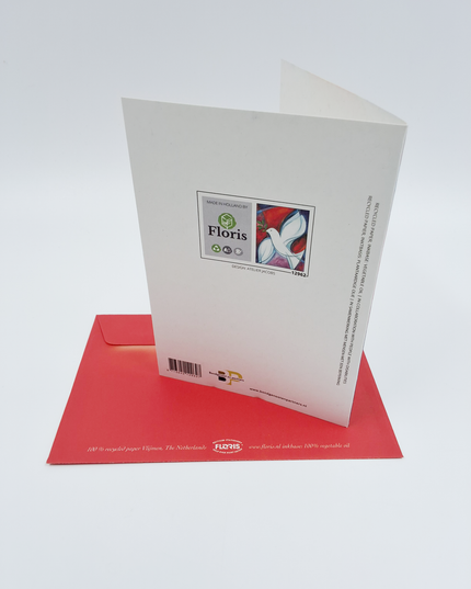 Wenskaart kerstduif wit rood (F12962)