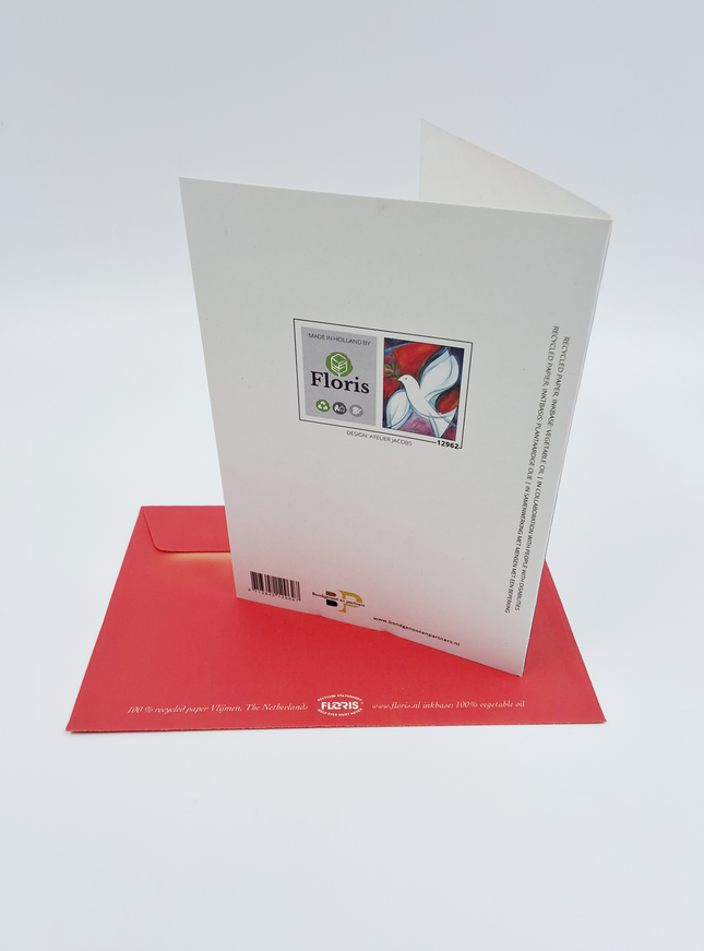 Wenskaart kerstduif wit rood (F12962)