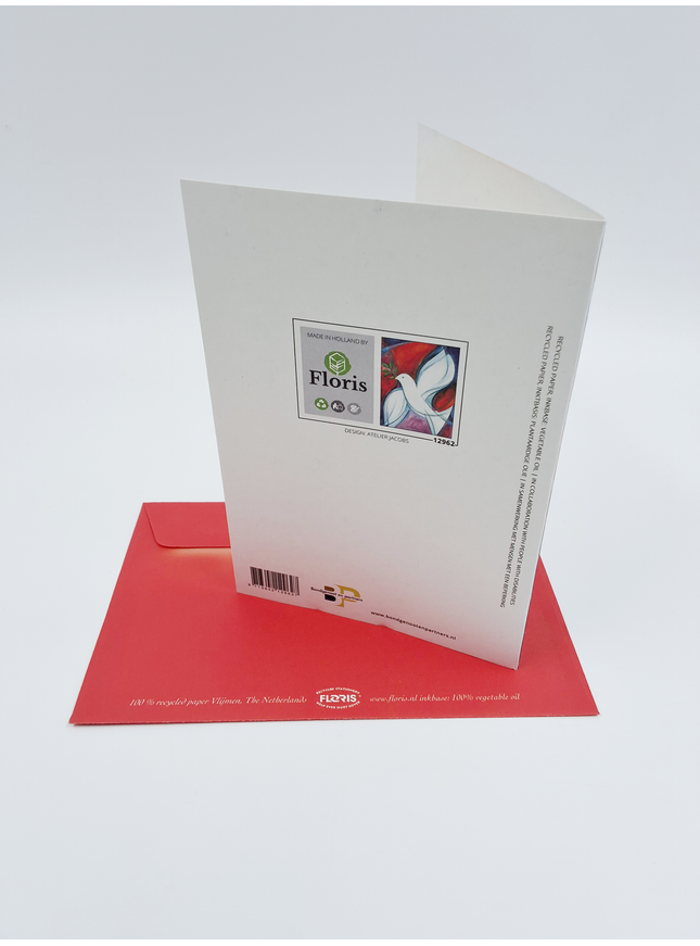 Wenskaart kerstduif wit rood (F12962)