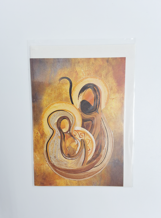 Wenskaart Jezus Jozef en Maria bruin (F12993)