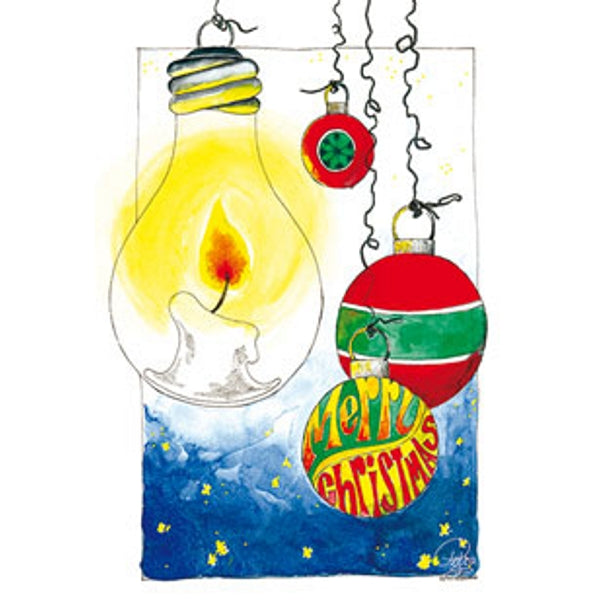 Wenskaart gloeilamp kerstballen "Merry Christmas" (F12998)