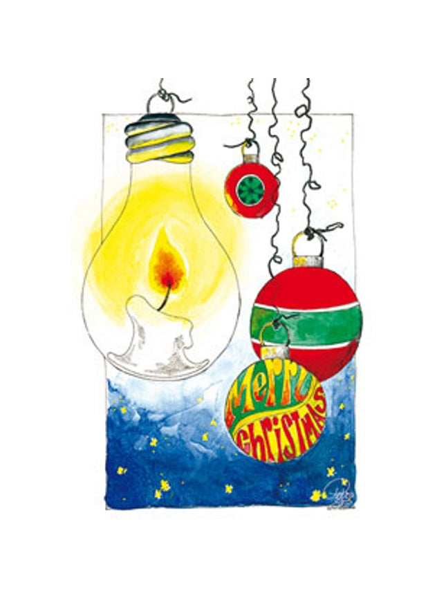 Wenskaart gloeilamp kerstballen "Merry Christmas" (F12998)