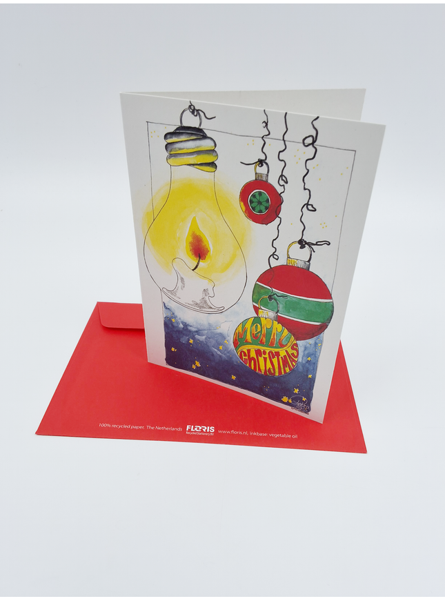 Wenskaart gloeilamp kerstballen "Merry Christmas" (F12998)