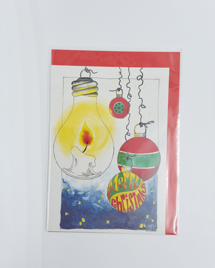 Greeting card light bulb Christmas balls "Merry Christmas"
