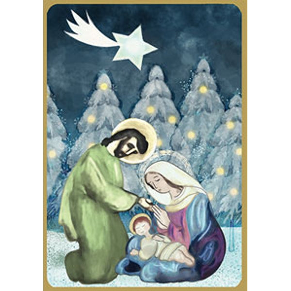 Wenskaart Jezus Jozef en Maria aquarel (F13005)