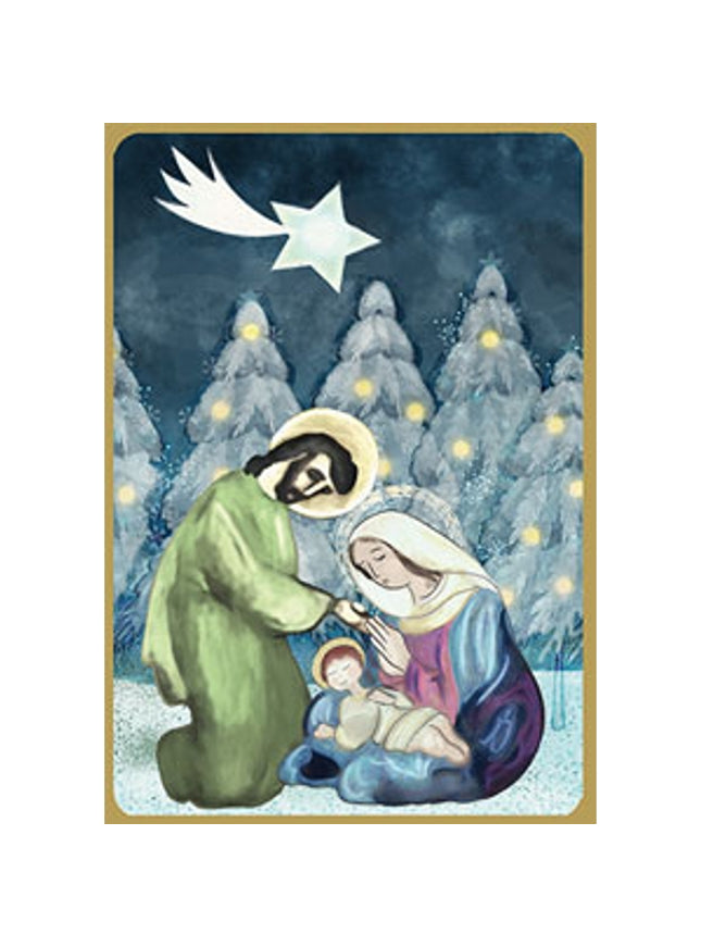 Carte de vœux aquarelle Jésus, Joseph et Marie
