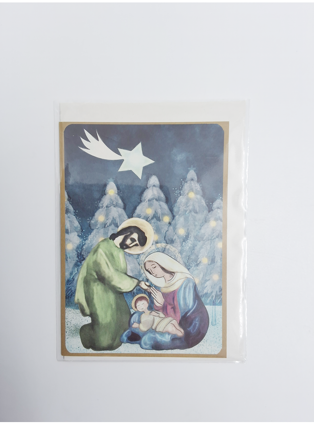 Carte de vœux aquarelle Jésus, Joseph et Marie