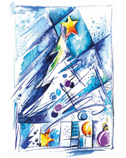 Greeting card Christmas tree blue