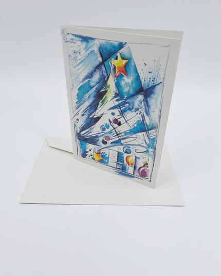Greeting card Christmas tree blue