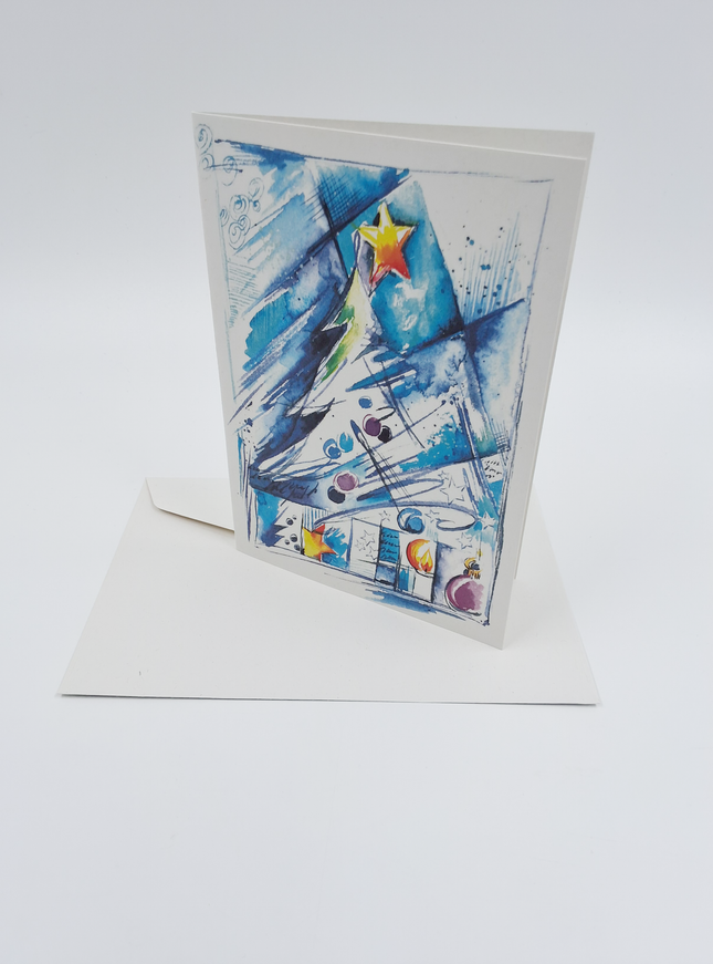 Wenskaart kerstboom blauw (F13009)