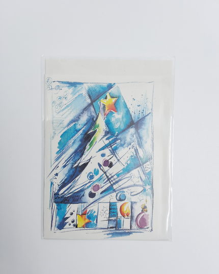 Greeting card Christmas tree blue