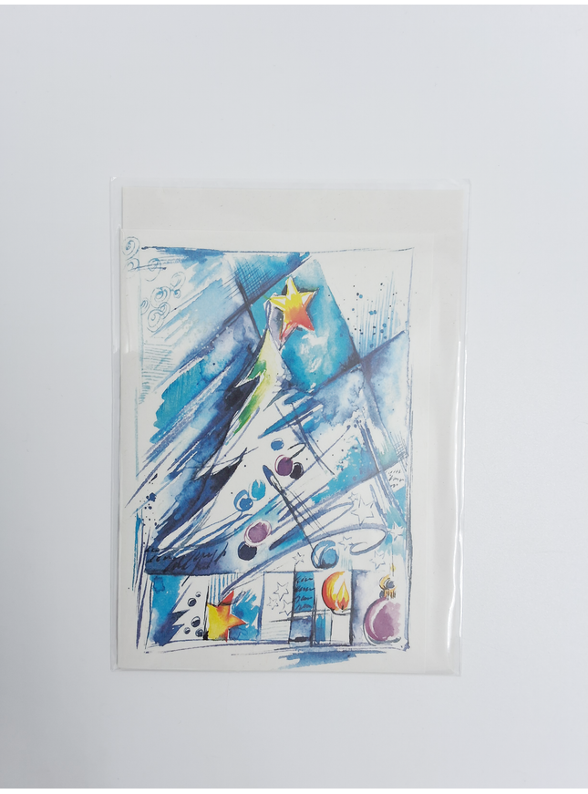Wenskaart kerstboom blauw (F13009)