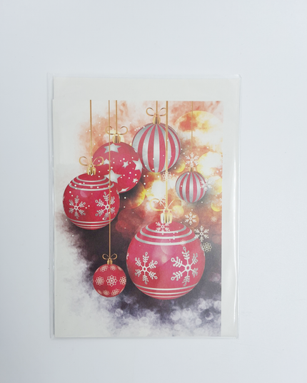 Wenskaart kerstballen rood (F13013)