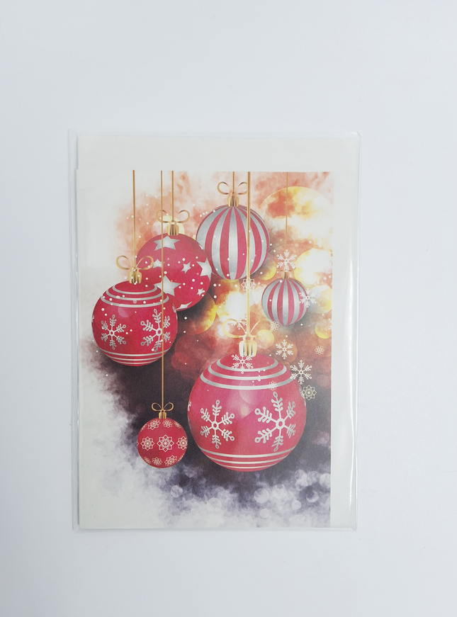 Wenskaart kerstballen rood (F13013)