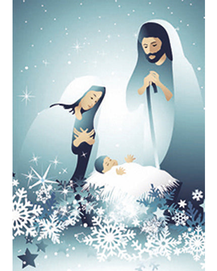Greeting card Joseph, Mary and Jesus blue