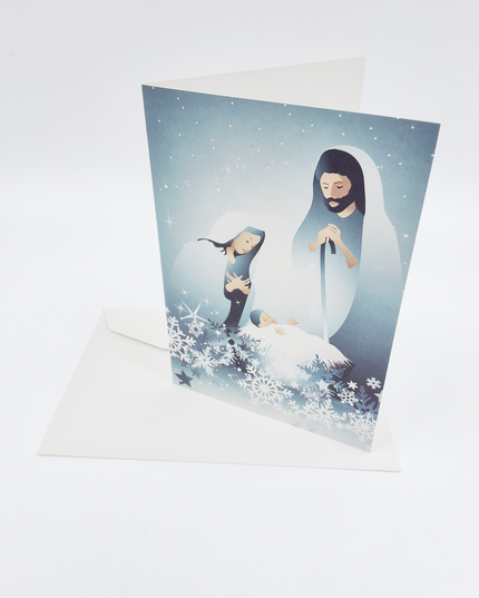 Greeting card Joseph, Mary and Jesus blue