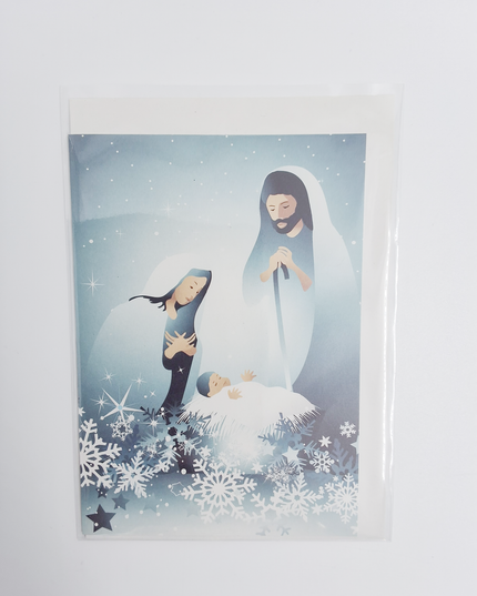 Greeting card Joseph, Mary and Jesus blue