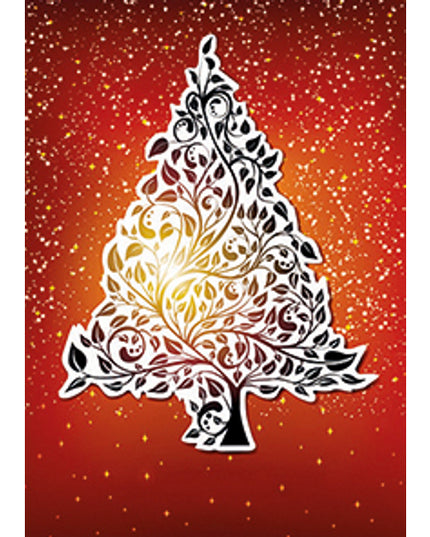 Wenskaart kerstboom rood goud (F13015)