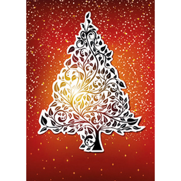 Wenskaart kerstboom rood goud (F13015)