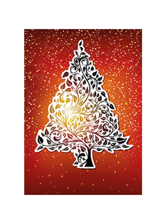 Wenskaart kerstboom rood goud (F13015)