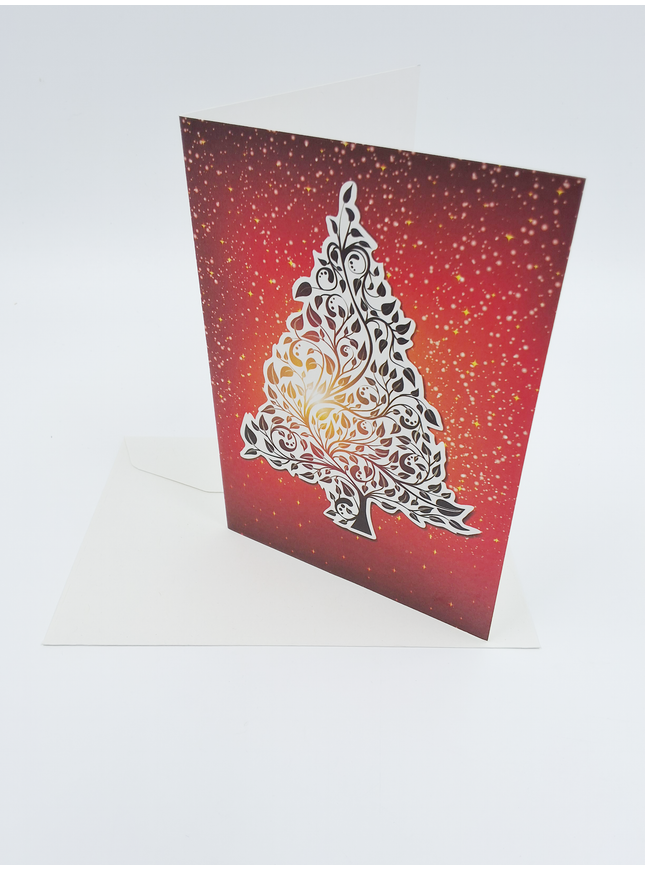 Wenskaart kerstboom rood goud (F13015)