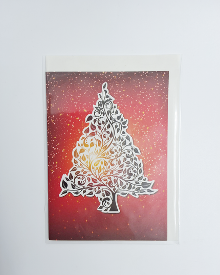 Wenskaart kerstboom rood goud (F13015)