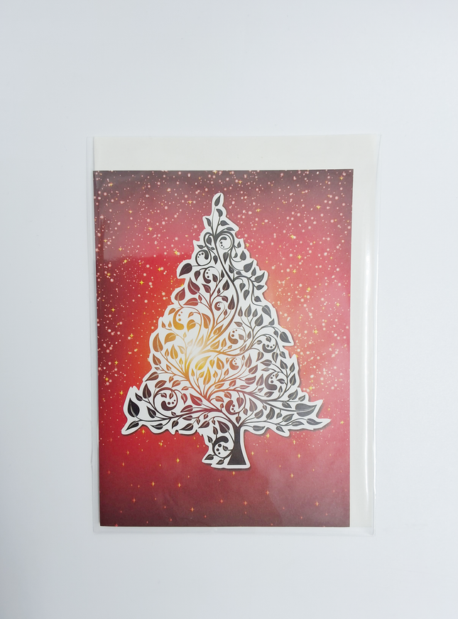 Wenskaart kerstboom rood goud (F13015)