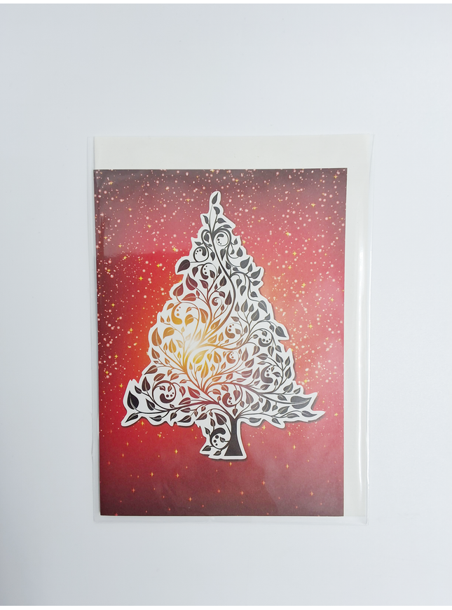 Wenskaart kerstboom rood goud (F13015)