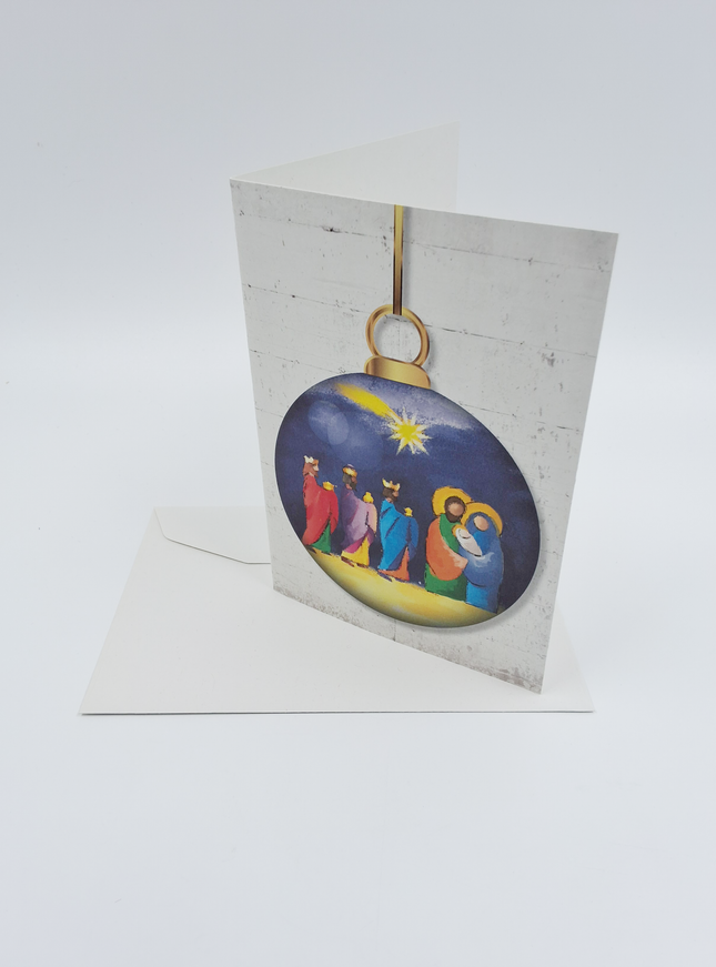 Wenskaart kerstbal heilige familie (F13023)
