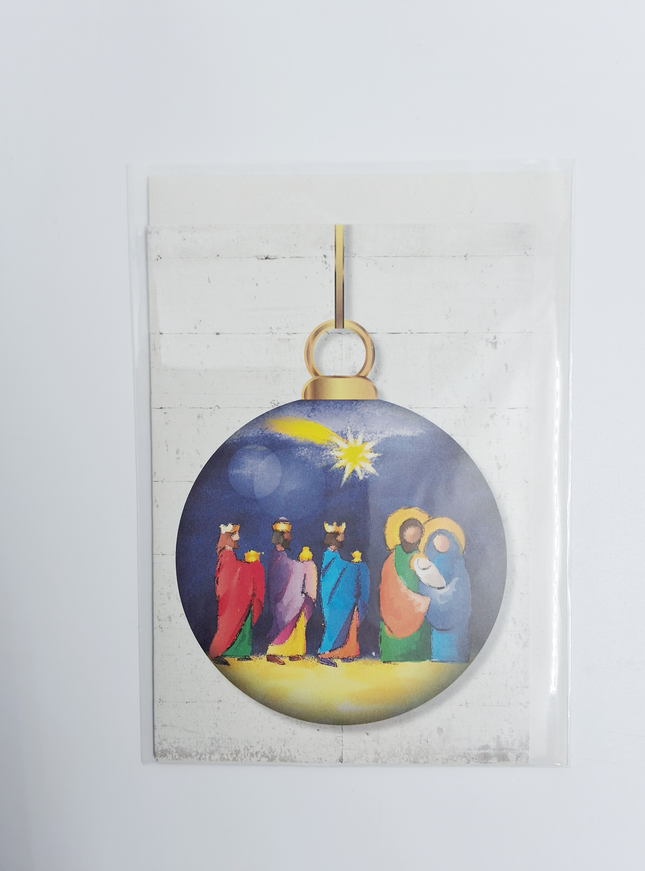 Wenskaart kerstbal heilige familie (F13023)