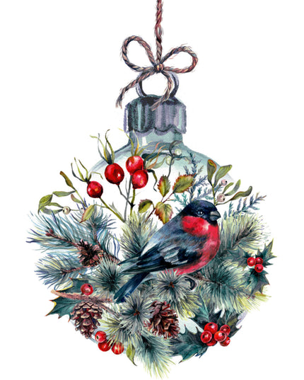 Wenskaart kerstbal met vogel (F13037)