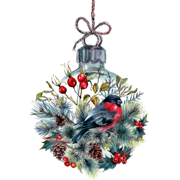Wenskaart kerstbal met vogel (F13037)