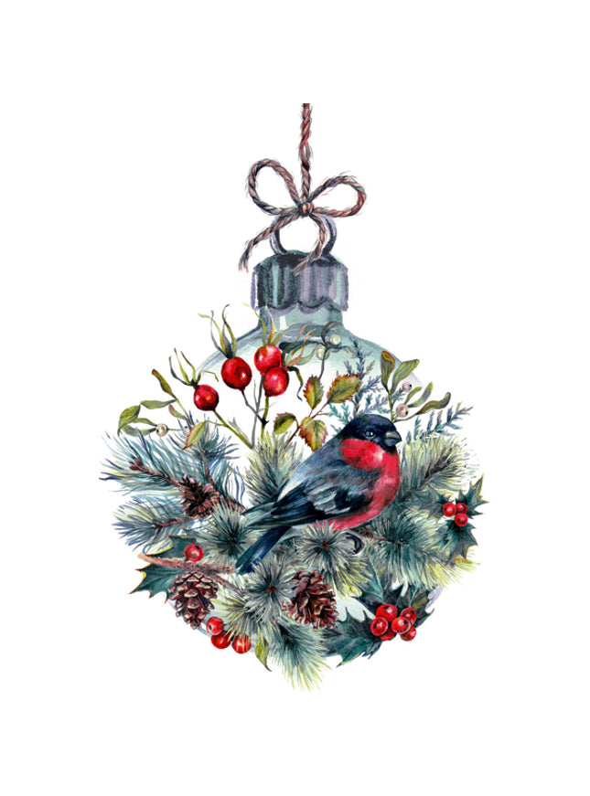 Wenskaart kerstbal met vogel (F13037)
