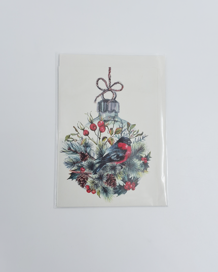 Wenskaart kerstbal met vogel (F13037)