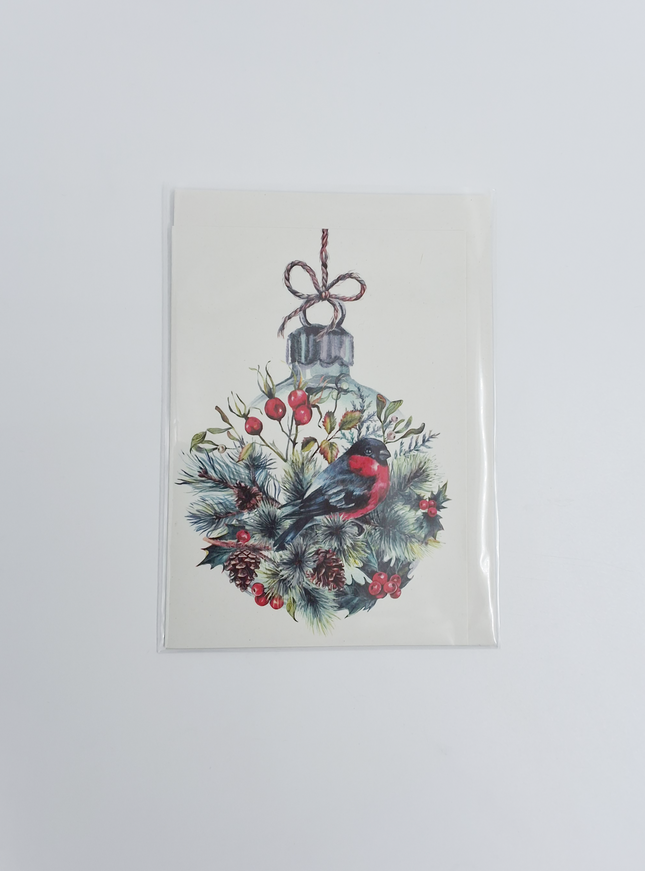 Wenskaart kerstbal met vogel (F13037)