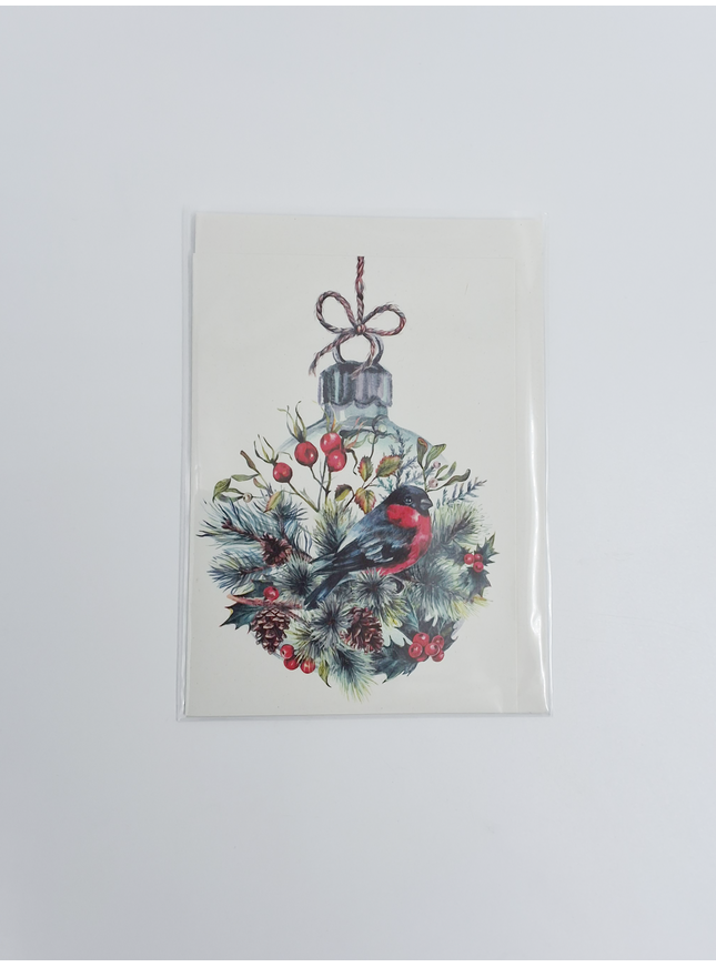 Wenskaart kerstbal met vogel (F13037)