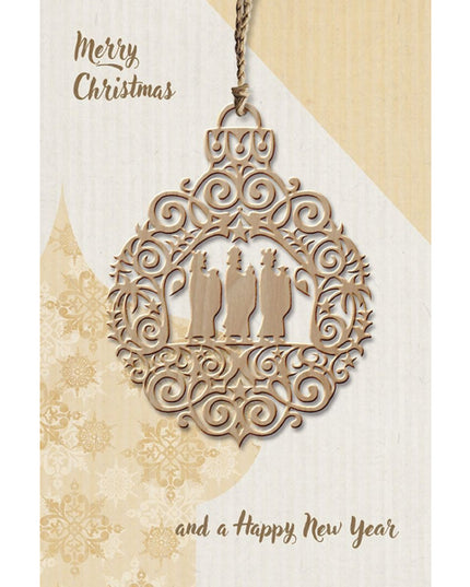 Greeting card with wooden ornament 3 kings