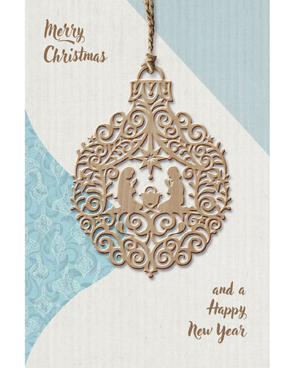 Greeting card with wooden ornament Joseph and Mary