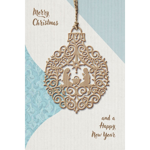 Wenskaart met houten ornament Jozef en Maria (F13054)