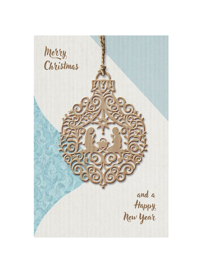Wenskaart met houten ornament Jozef en Maria (F13054)