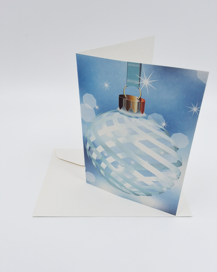 Greeting card blue Christmas ball