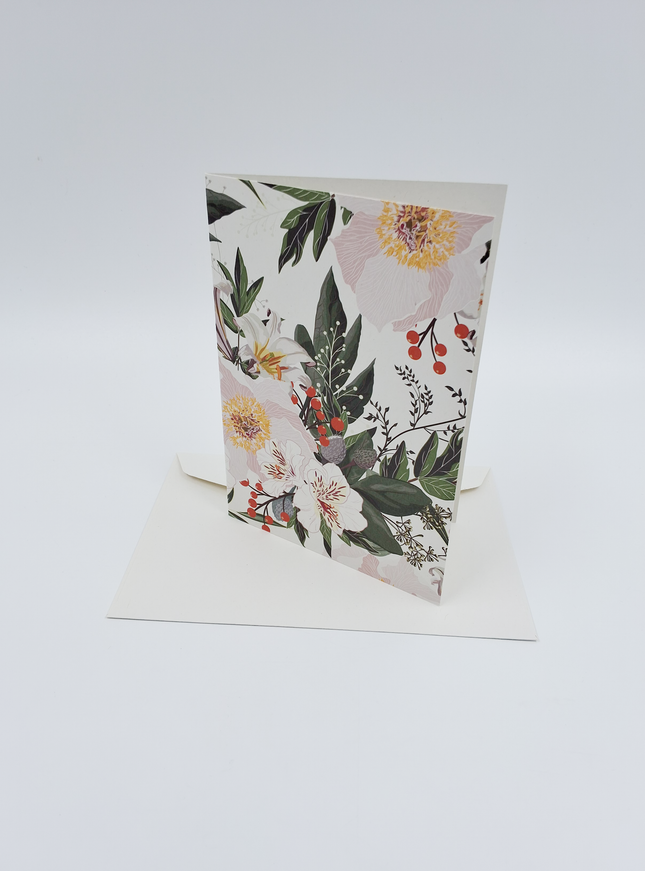 Wenskaart kerstbloemen wit (F13076)